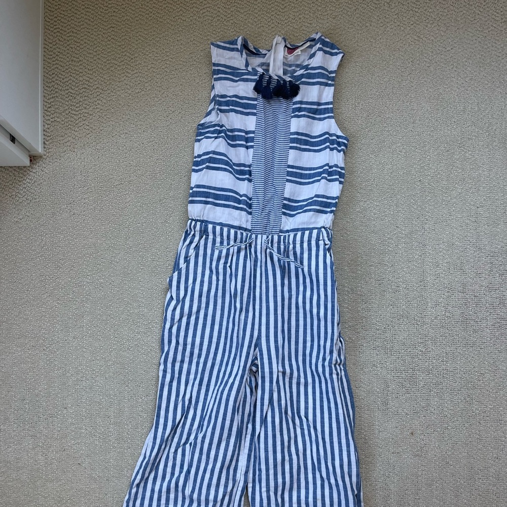 Mini Boden White and blue girls jumpsuit size 9-10
